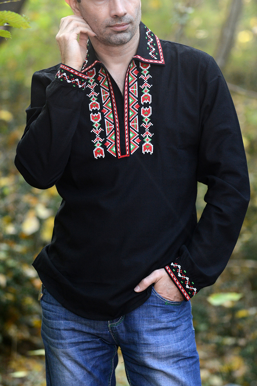 Мъжка черна бродирана риза - Image 3